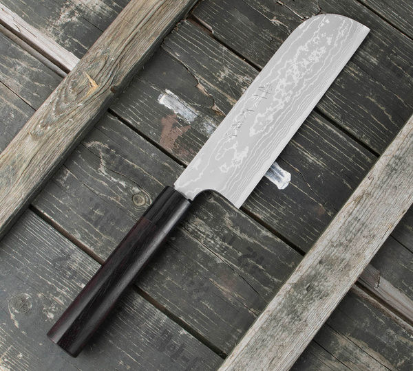 Hideo Kitaoka Shirogami Satin Damascus Nóż Kamagata Usuba 18 cm