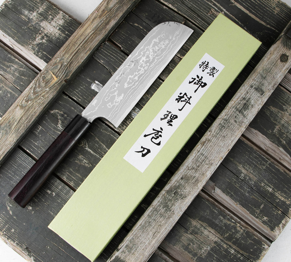 Hideo Kitaoka Shirogami Satin Damascus Nóż Kamagata Usuba 18 cm