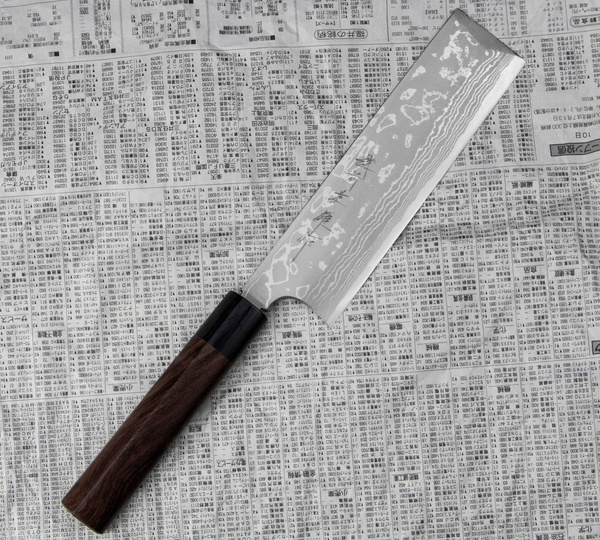 Hideo Kitaoka Shirogami Satin Damascus Nóż Usuba 18 cm