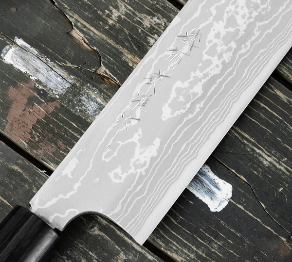 Hideo Kitaoka Shirogami Satin Damascus Nóż Kamagata Usuba 18 cm